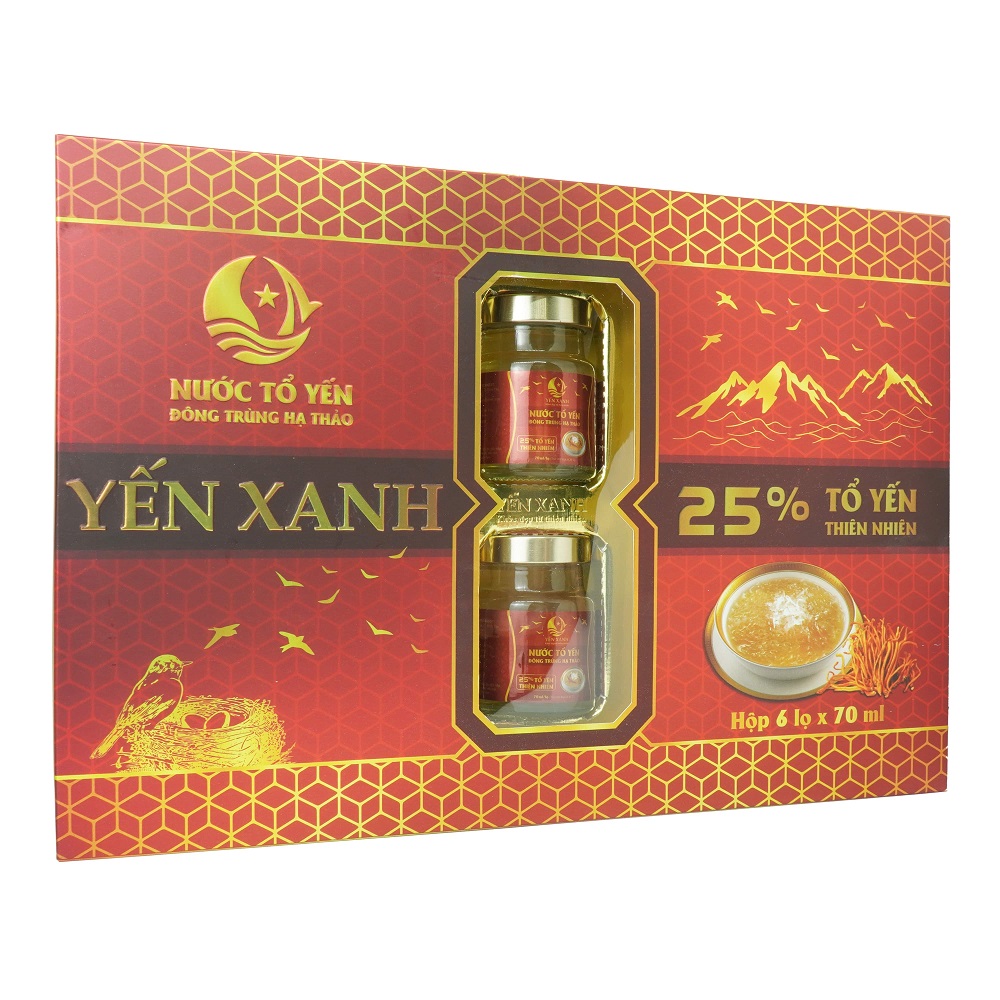 TỔ YẾN CHƯNG ĐÔNG TRÙNG HẠ THẢO - YẾN XANH (25% TỔ YẾN) - HỘP 6 LỌ 