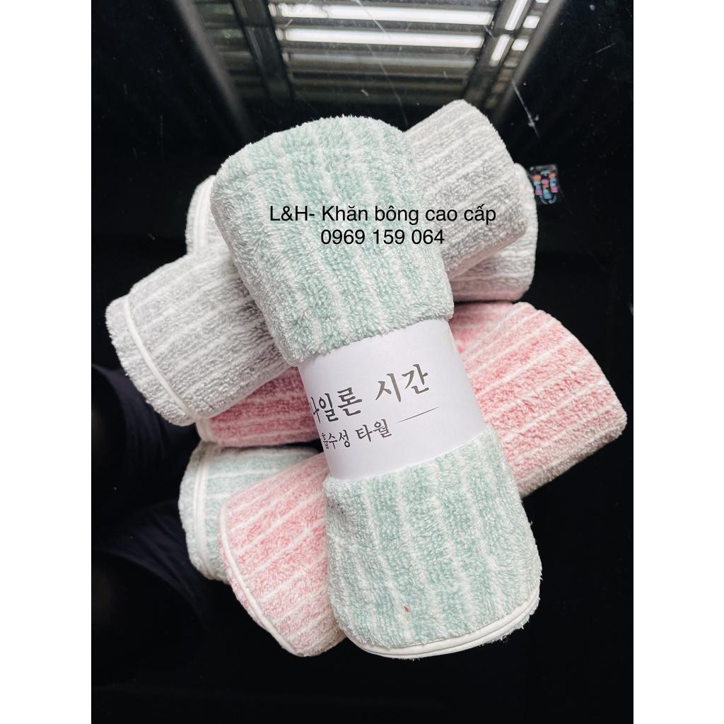 Khăn tắm, khăn lau đầu lông cừu siêu mềm xuất hàn cao cấp, kẻ tăm, KT 35x75cm