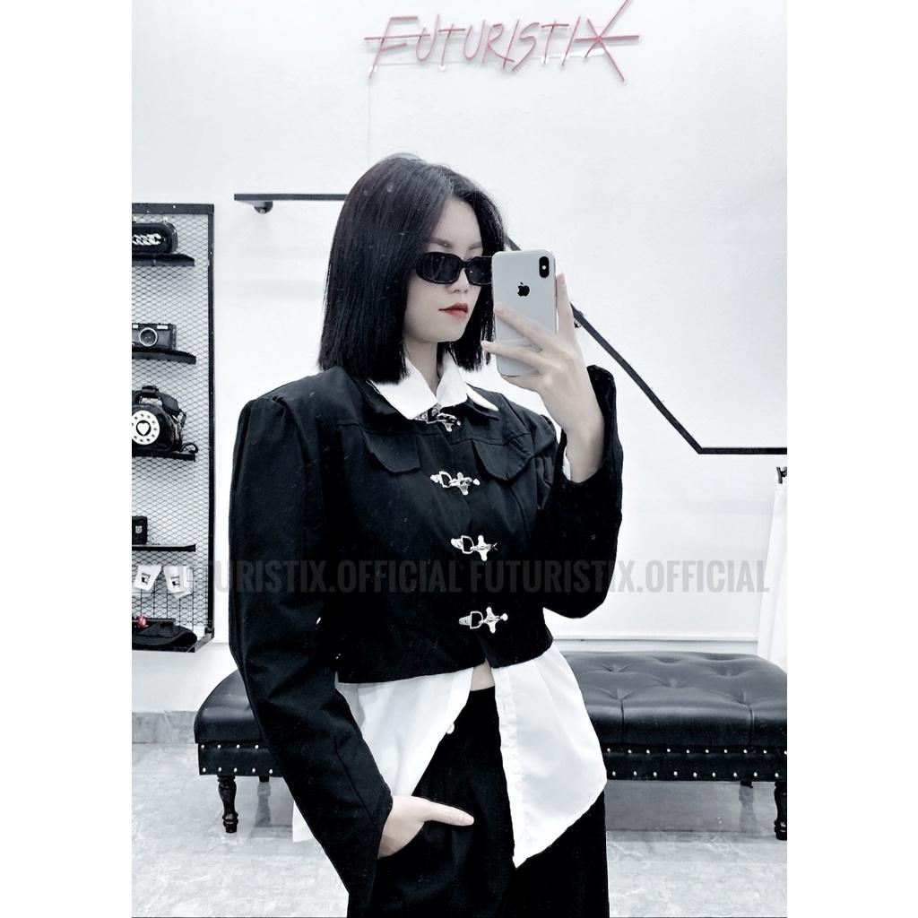 Áo Khoác Croptop Đen khóa cài cực chất FuturistiX AK189