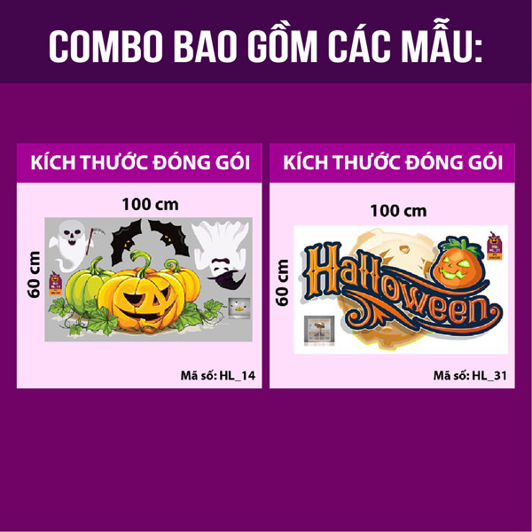 Decal trang trí Halloween 2020 combo bóng ma và bí ngô