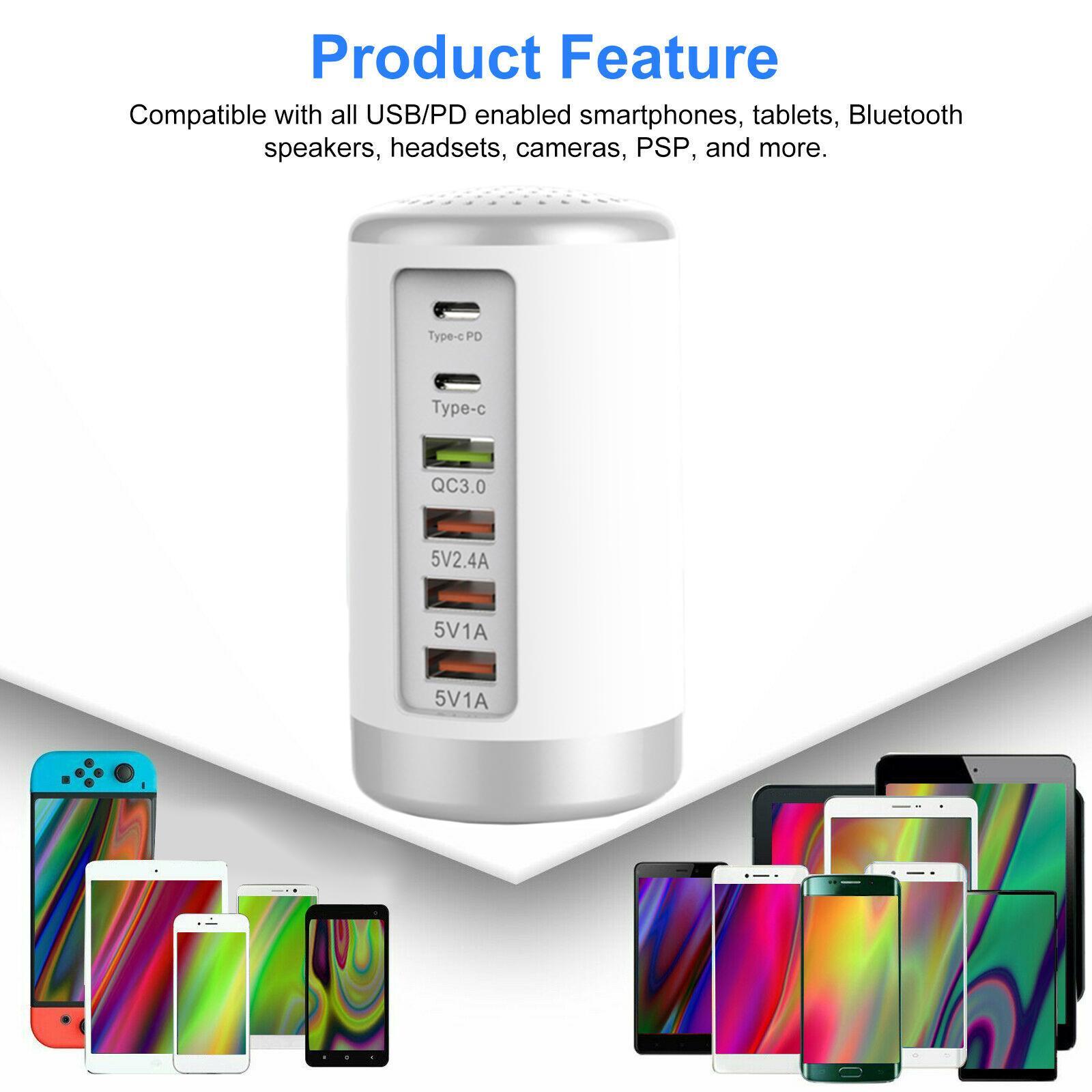 Multi 6 Port USB Charging Station Hub  Desktop Phone Charger Organizer