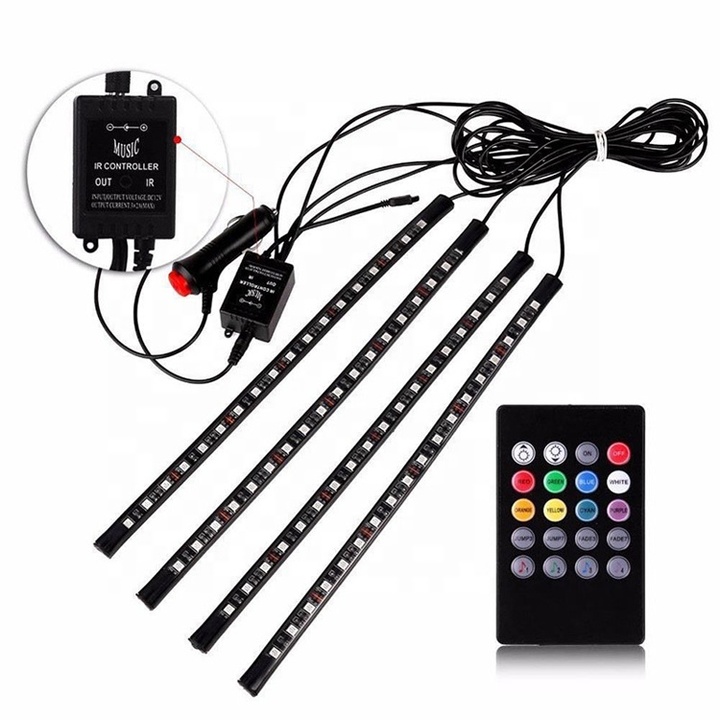 Bộ đèn LED 4 thanh các màu cao cấp đặt gầm xe hơi, ô tô RGB-5050 tích hợp remote điều khiển bật tắt chỉnh chế độ đèn, tự động thay đổi màu sắc êm dịu theo tiếng nhạc