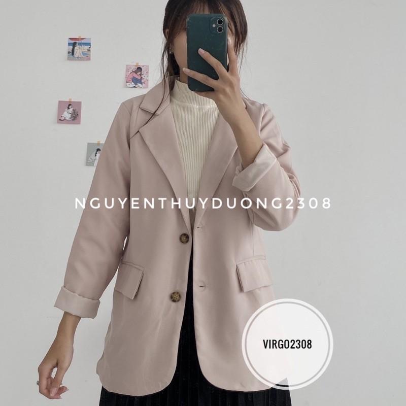 Áo blazer nắp túi 2 lớp màu be sữa/Áo vest 4 cúc Hàn Quốc