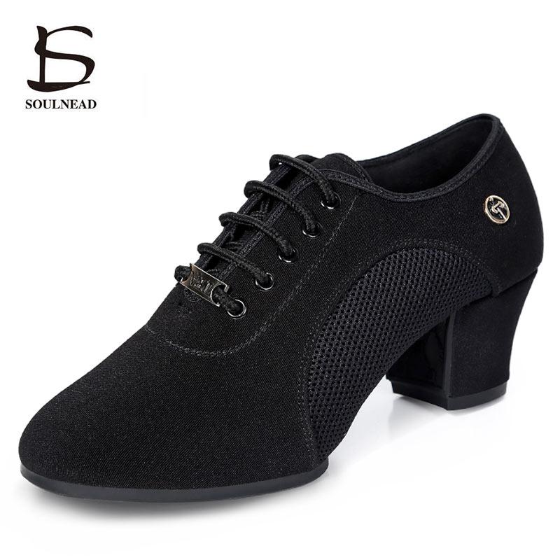 Giày khiêu vũ Latin Người phụ nữ Salsa Ballroom Shoes Giày nữ tập luyện giày nhảy múa giữa các quý cô nữ hiện đại Sneakers Color: Black suede sole Shoe Size: 7