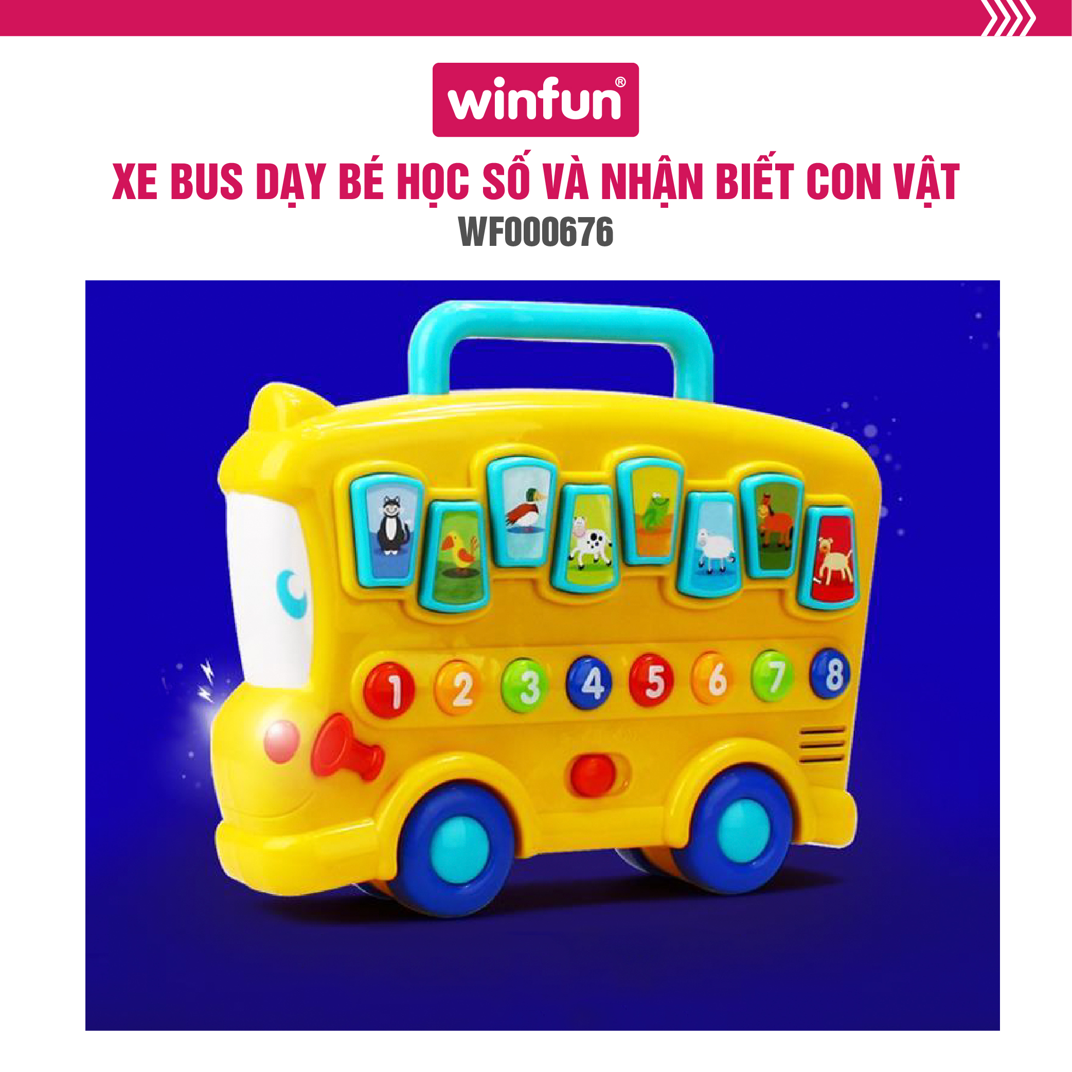 Xe Bus dạy bé học số và nhận biết con vật có đèn nhạc Winfun 0676 - Phát triển khả năng tự học, giáo dục sớm cho bé - tặng đồ chơi dễ thương