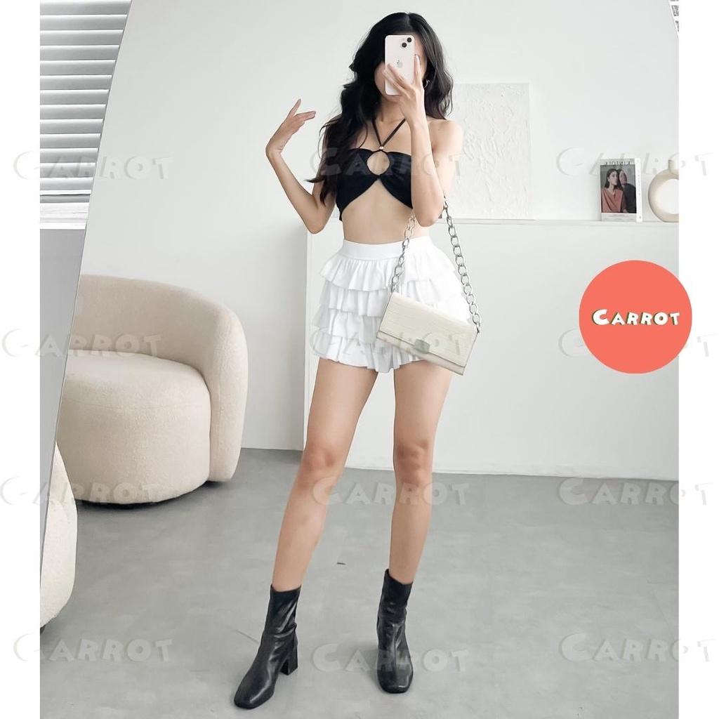 Áo kiểu hàn quốc dáng ôm sexy co giãn phong cách khoét ngực chân váy tầng trắng ngắn tôn dáng váy ôm body carrotxinhdep