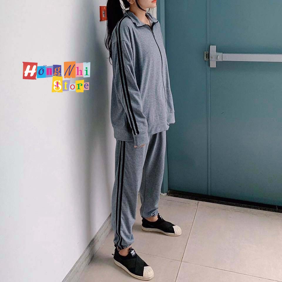 Set Bộ Thể Thao Oversize Ulzzang Unisex Áo Khoác Tay Dài Quần Jogger Dài Màu Xám Cao Cấp - MM