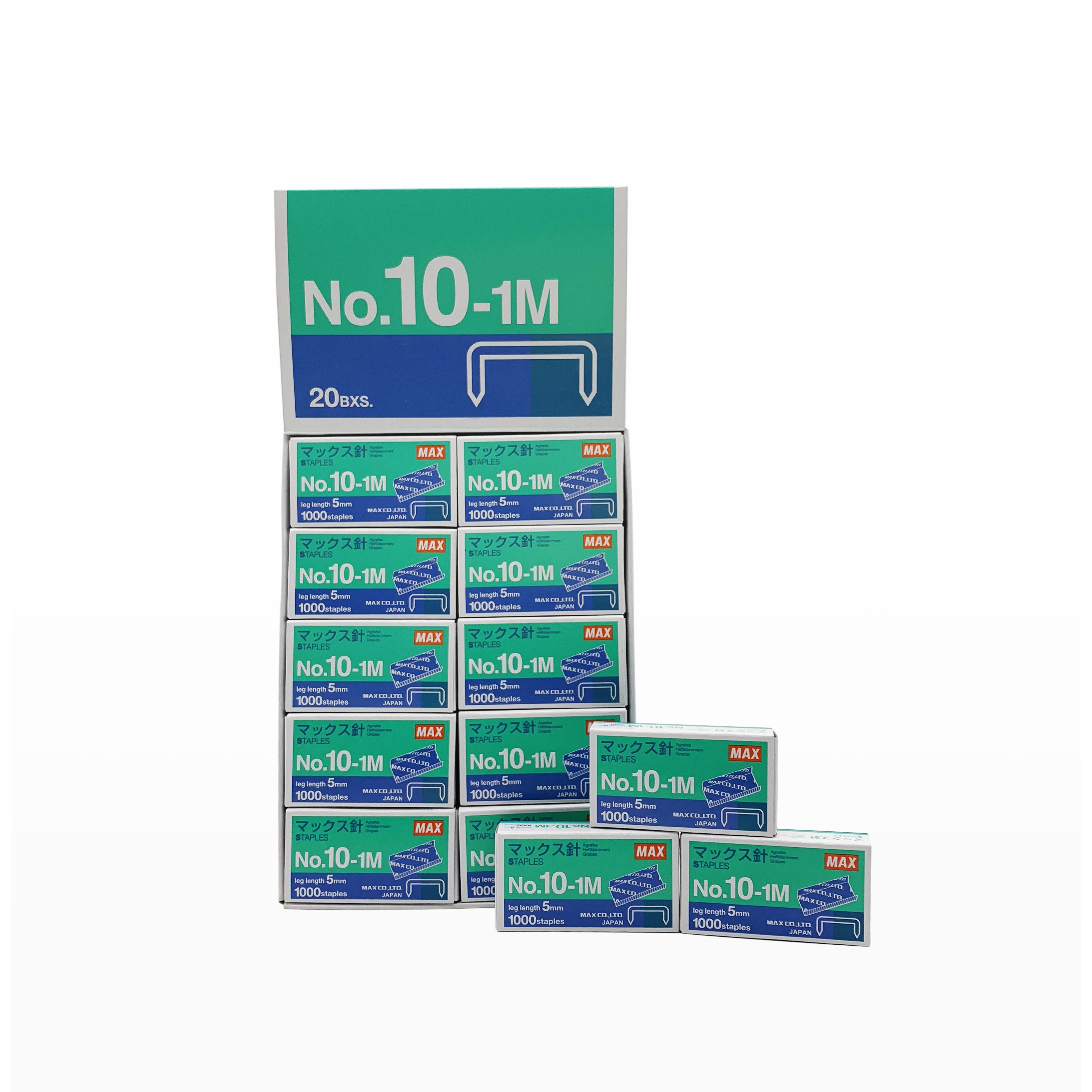 Set 20 hộp đinh ghim Max No.10 1M Malaysia - Ghim phẳng, số 10 tiêu chuẩn, dễ sử dụng, độ bền cao