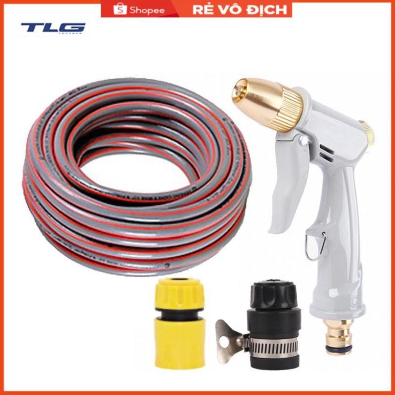Bộ dây và vòi xịt rửa xe tưới cây tăng áp 7-10M (cút nhựa nối nhựa đen 713-2) 206846