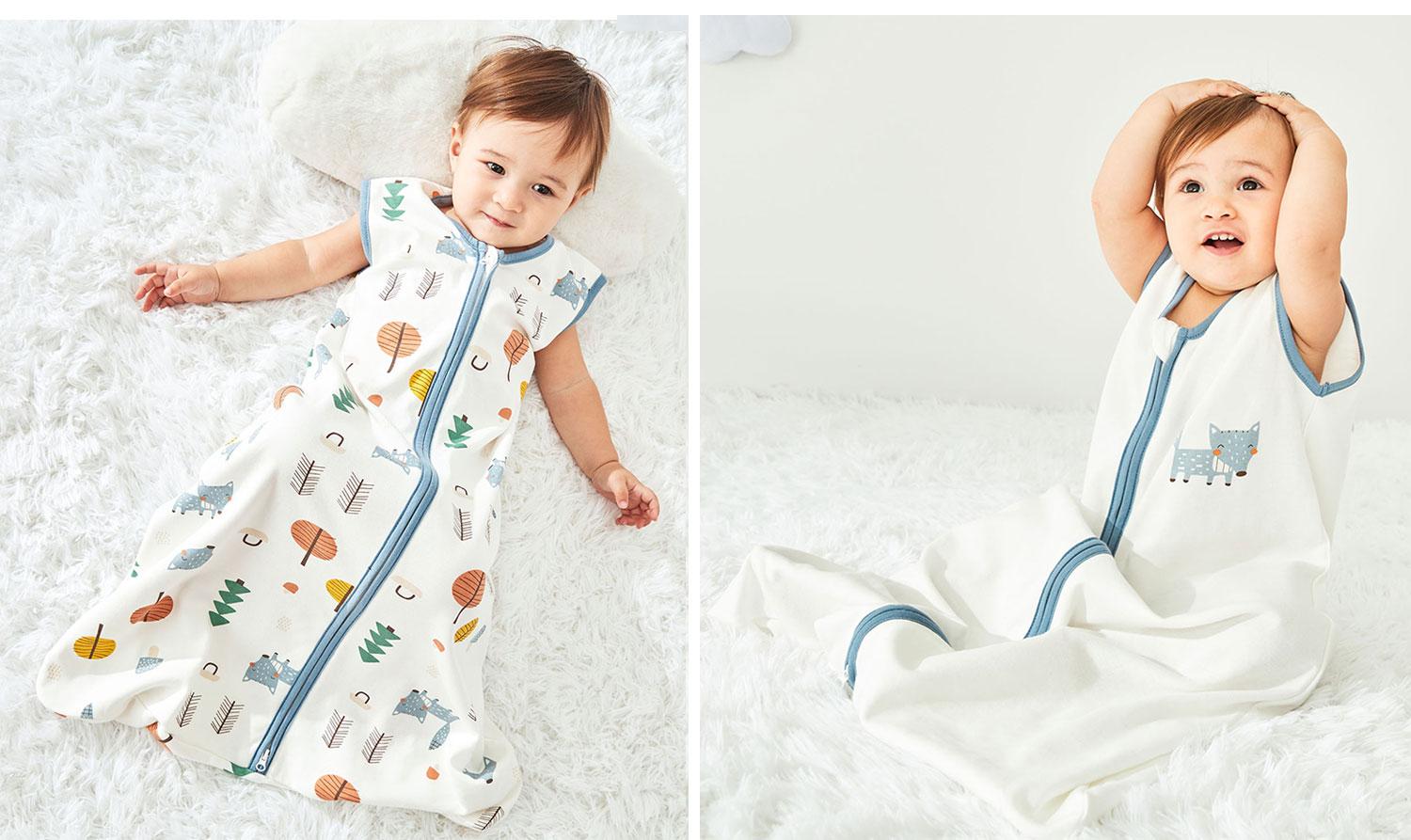 Pureborn Bé Sơ Sinh Sleepsack Cotton 2 Dây Kéo Cho Bé Đeo Chăn Hoạt Hình Cáo Ngủ Túi Bao Quần Áo Tất Cả mùa Giải