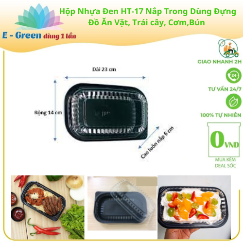 Lốc 10-50-100 Hộp HT-17 Đựng Thức Ăn Nhựa Dùng Một Lần, hộp đựng cơm văn phòng an toàn tiện lợi - Egreen Dùng 1 Lần