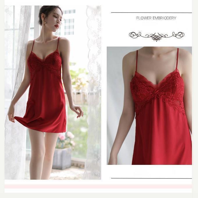 Váy ngủ 2 dây phi lụa kèm đệm mút - đầm ngủ gợi cảm B1026