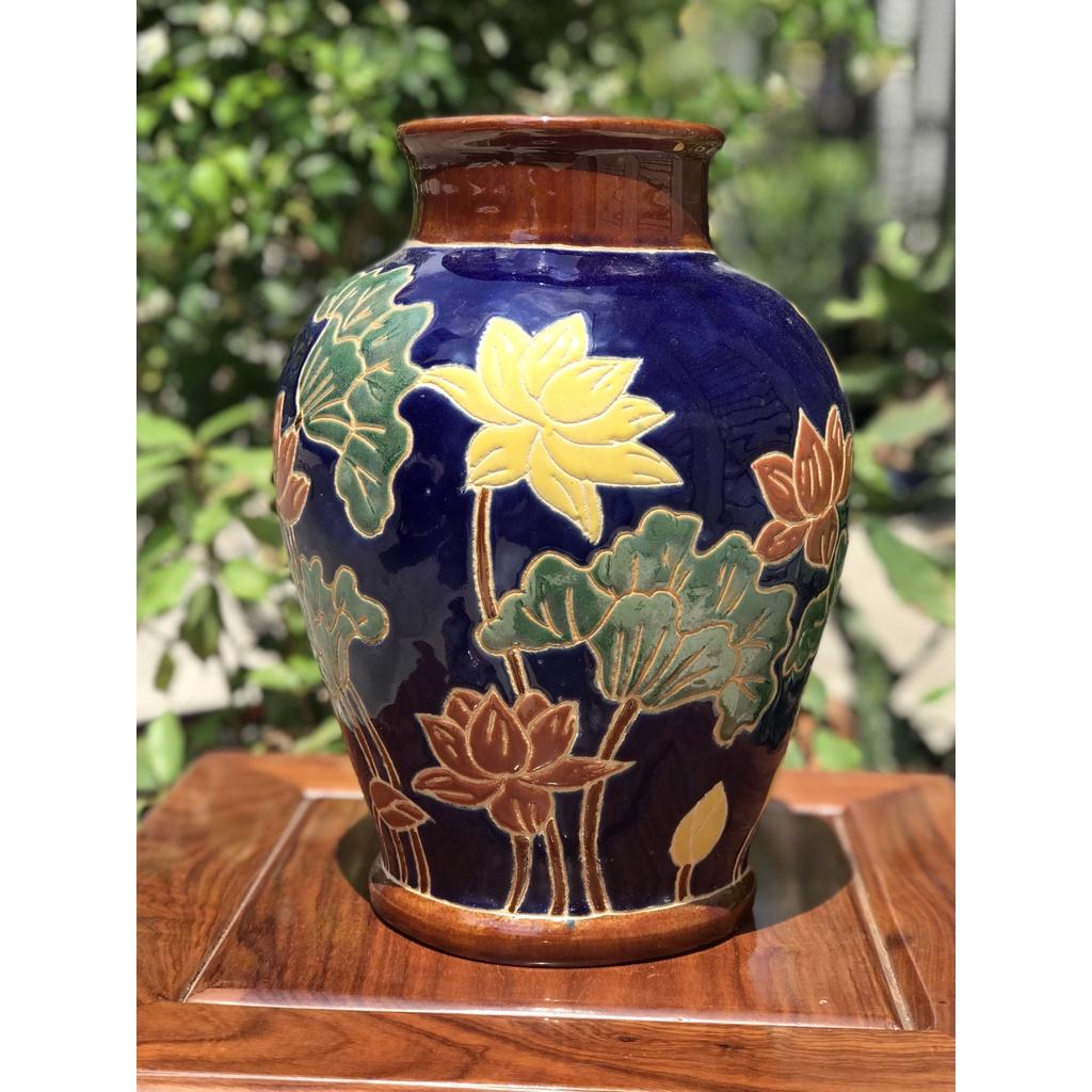 Bình Hoa Sen Xanh HN 31 Gốm Sứ Nam Bộ,Trang Trí Decor,Cấm Hoa,Lọ Hoa,Gốm Thủ Công Vẽ Tay