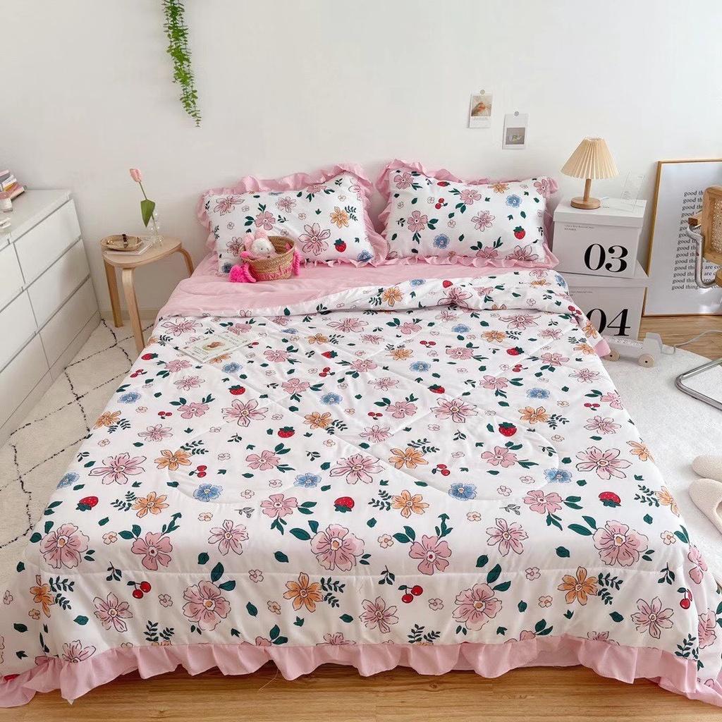 Bộ Chăn Ga Gối Cotton Đũi Bèo 4 Món Chăn Chần Hè Mẫu Mới Nhất