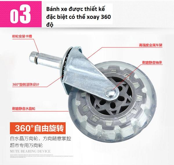 Xe kéo đi chợ 3 bánh leo cầu thang 801 có bánh điều hướng siêu nhẹ cao cấp (tay nắm và bánh màu ngẫu nhiên)