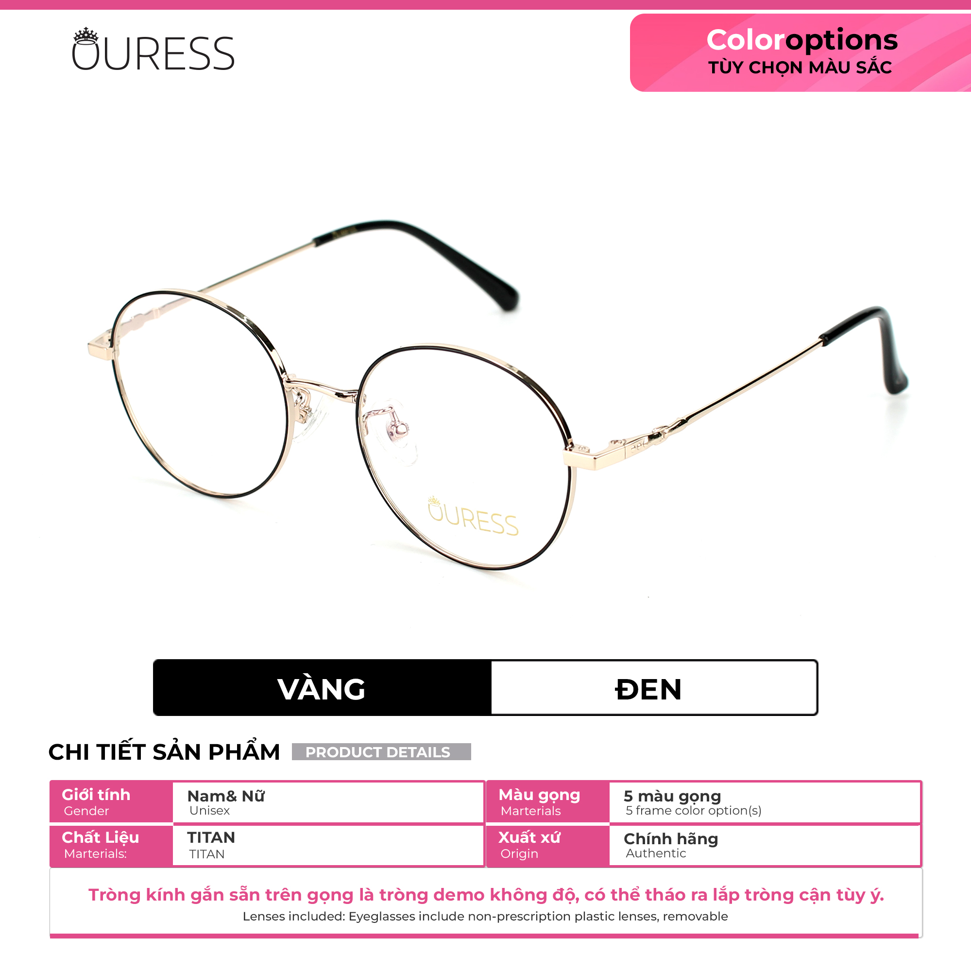 Gọng kính cận 9055 chất liệu titan thời trang mắt kính OURESS nam nữ siêu nhẹ siêu bền