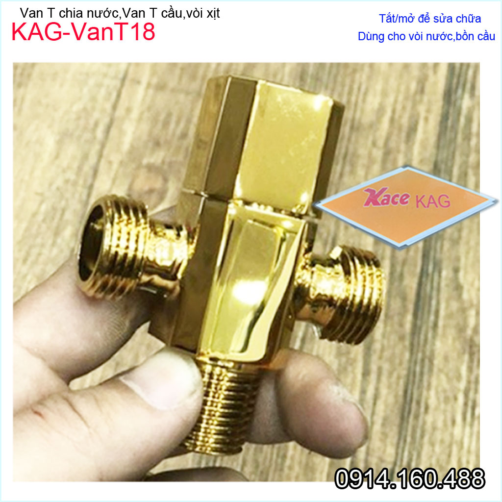 Van T chia nước màu vàng KAG-VanT18, van khóa vòi xịt bồn cầu D21 giảm áp lực sản phẩm cao cấp sang trọng siêu bền