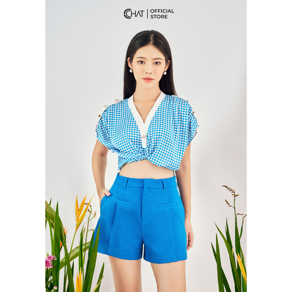 Áo Kiểu Nữ Cchat Vai Chờm Buộc Eo Chất Lụa Cao Cấp Phong Cách Trẻ Trung 12ANL8005OT