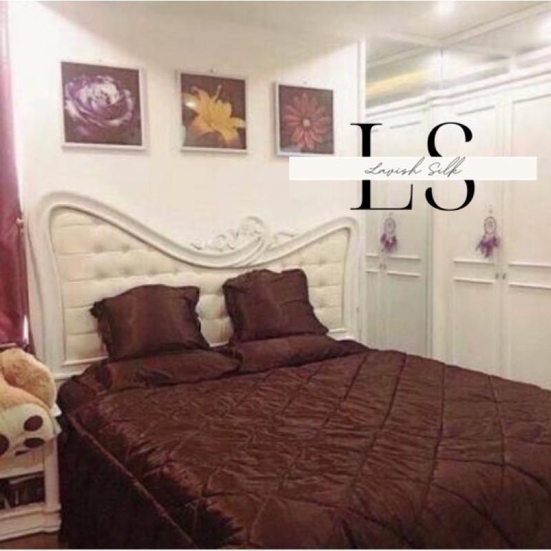 Trọn Bộ Chăn Ga Gối Phi Lụa Lavish Silk Cao Cấp Mát Lạnh Hàng Loại 1 Không Nối Vải -Nâu Sô Cô La