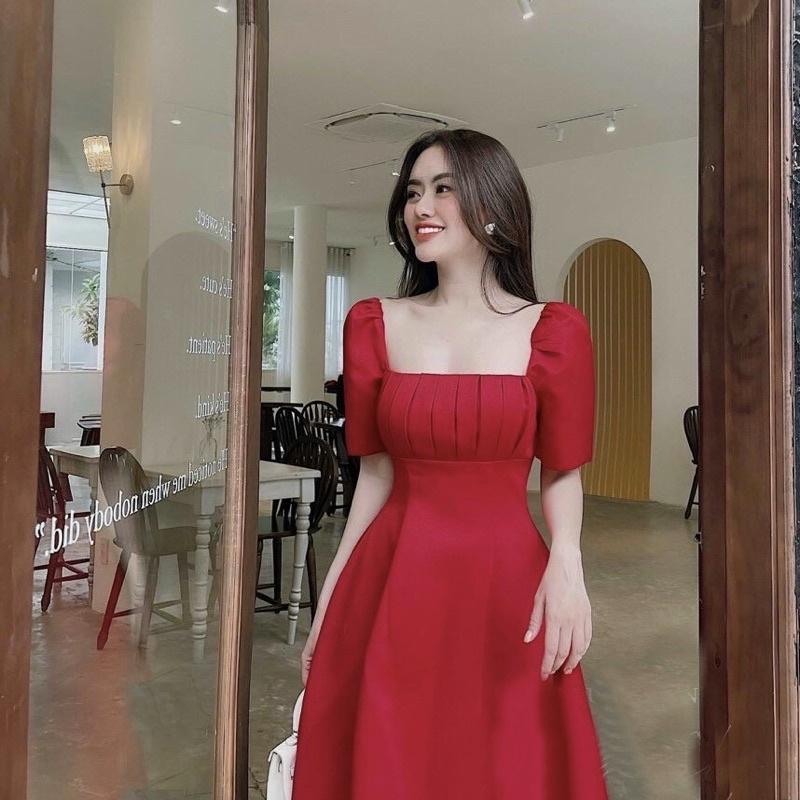 Đầm váy kem xếp li ngực tay lỡ form dáng chuẩn, dễ mặc dạo phố, đi làm hay du lịch đẹp