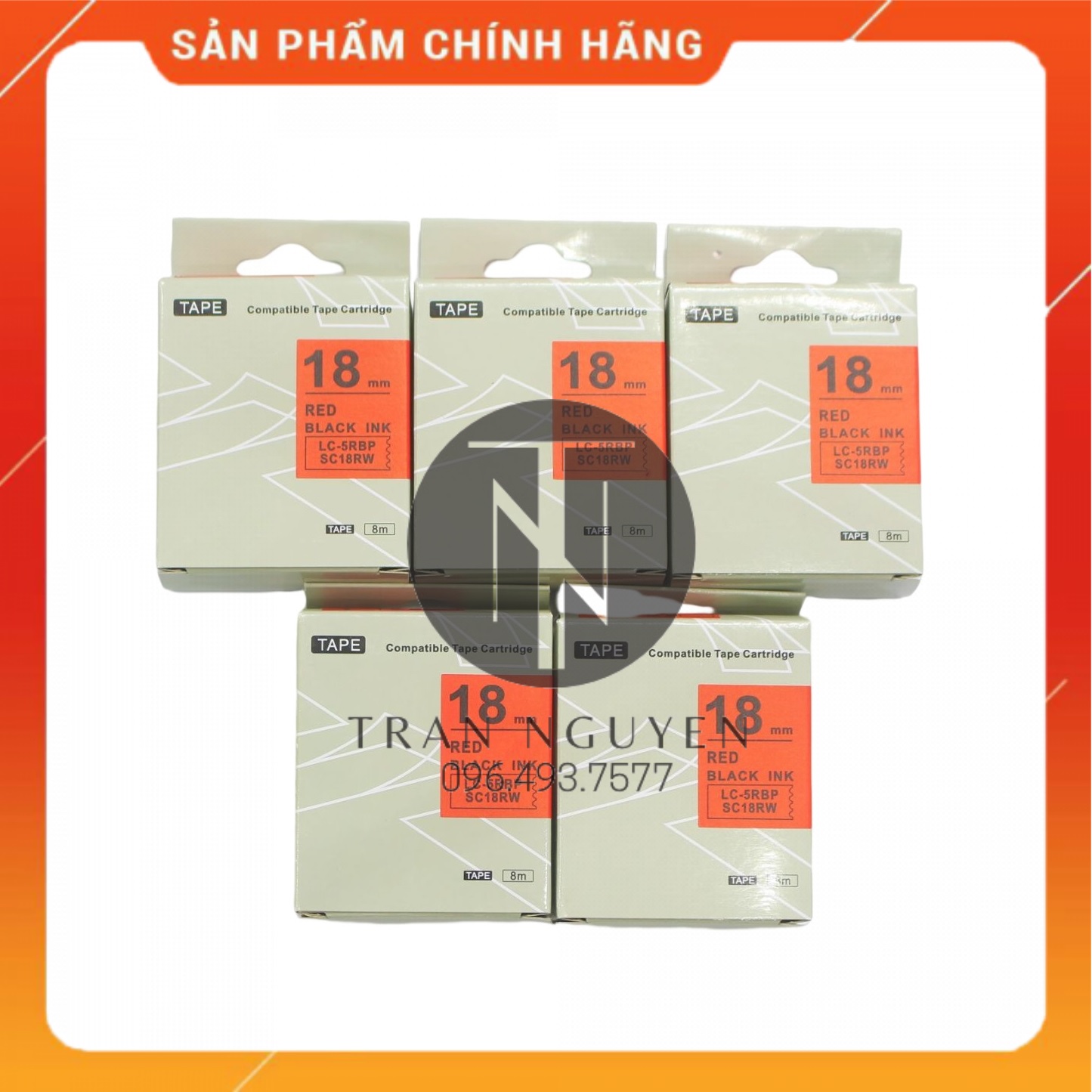 Nhãn in Tepra SC18RW - Chữ đen nền đỏ 18mm x 8m - Hàng nhập khẩu