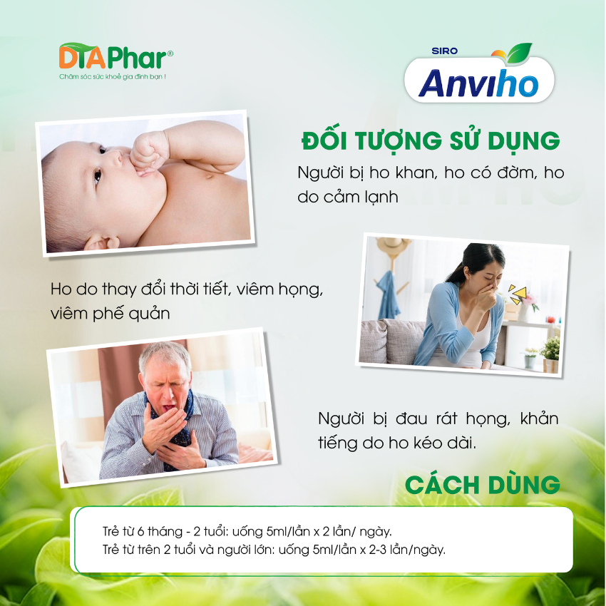 Siro ho cho mẹ bầu và trẻ sơ sinh Anviho hỗ trợ giảm ho khan tiếng đau rát họng Chai 100ml Tâm An Pharma