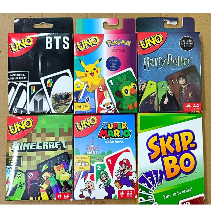 (11 LOẠI) Bộ bài trò chơi Uno Cơ Bản Uno Classic, Wild, Skip Bo, Flip, Phase 10, DOS, BTS, Harry Porter,Super Mario,Uno