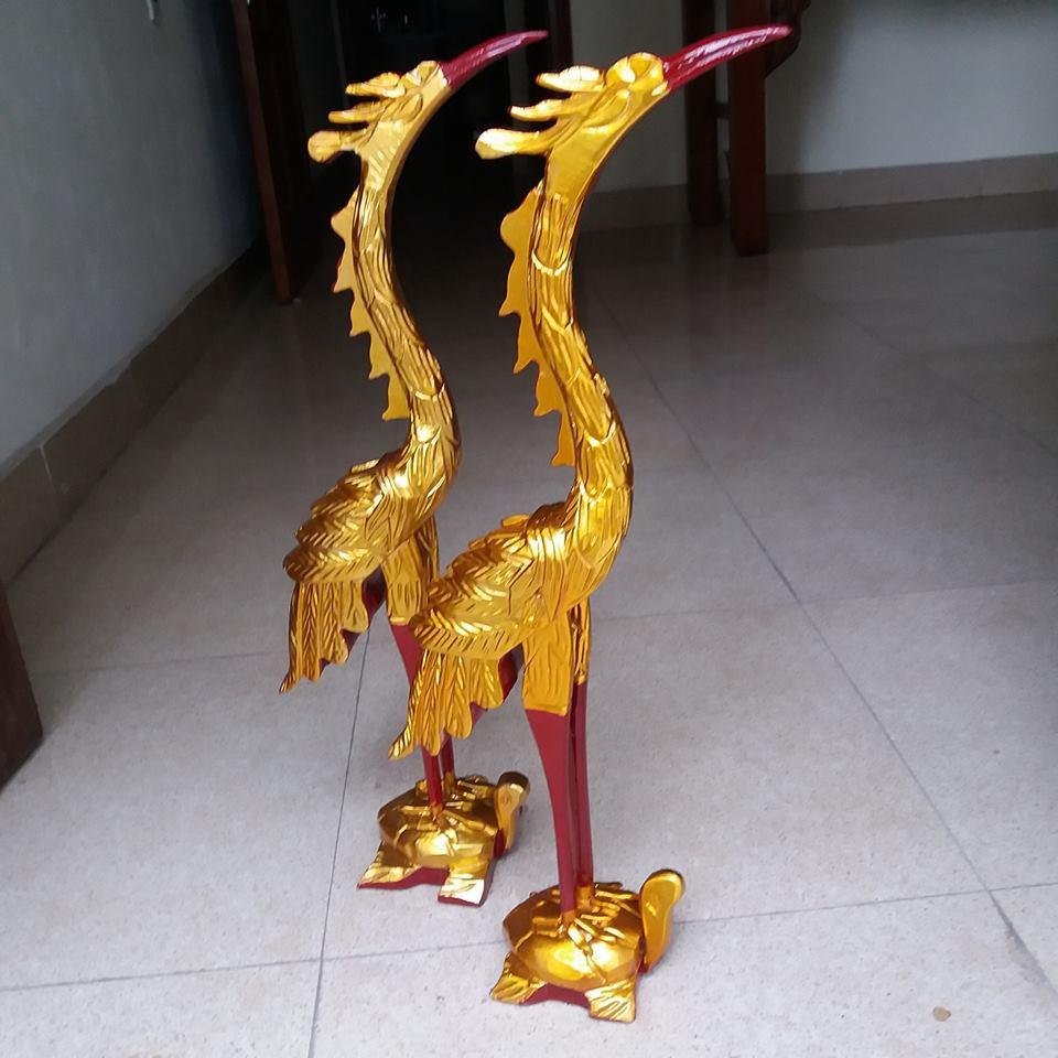 Hạc thờ gỗ mít sơn son thiếp vàng kích thước cao 61x20