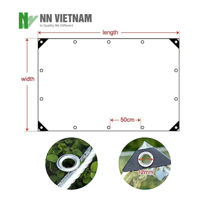 Bạt PVC trong suốt chống thấm nước - Độ dày 0.35mm che mưa lấy sáng ngoài - May viền đóng khuy sẵn - Khổ ngang 2.9m