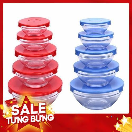 Bộ 5 bát thuỷ tinh đẹp có nắp đậy -Hàng nhập khẩu