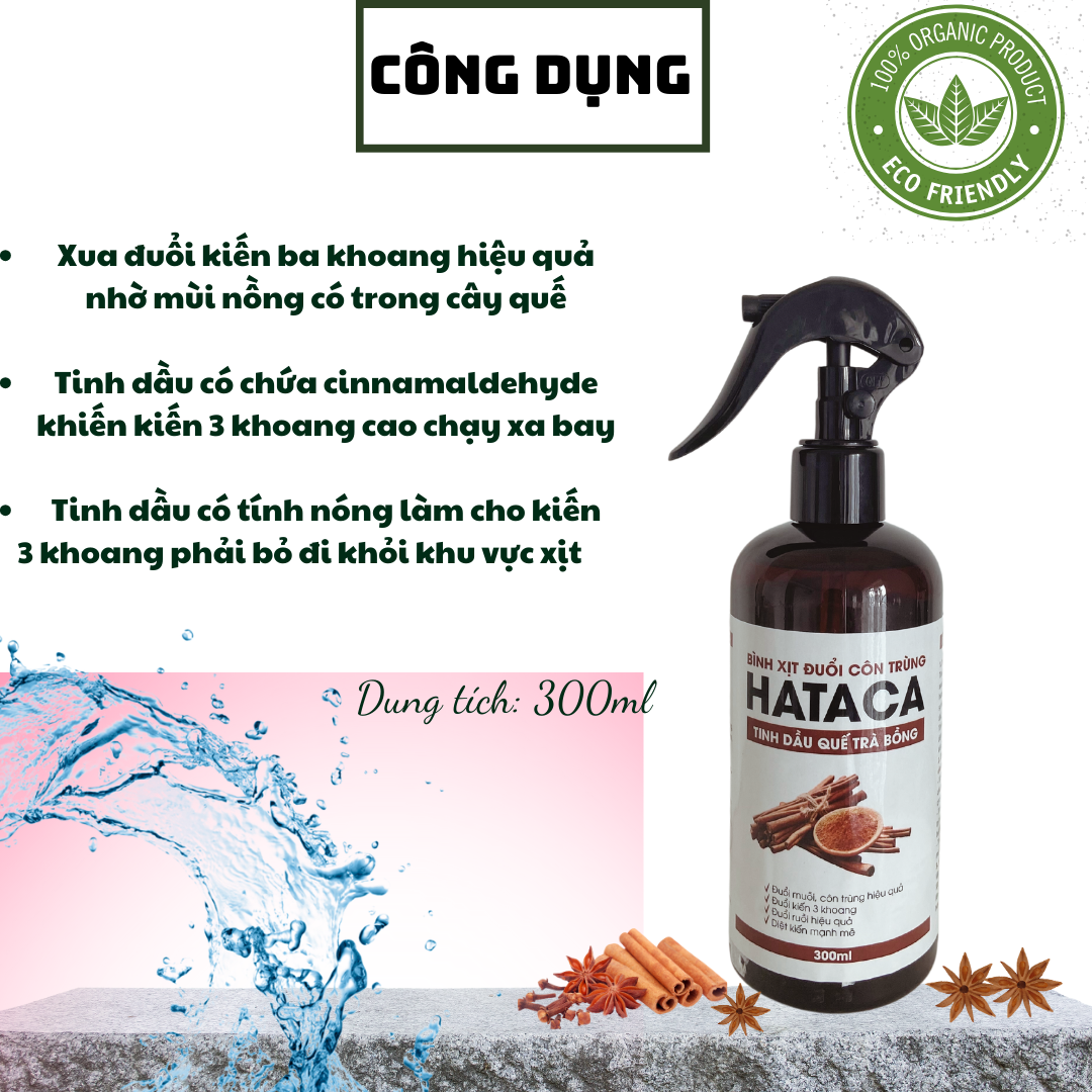 Bình xịt phòng tinh dầu quế diệt kiến 3 khoan và các loại côn trùng HATACA 300ML