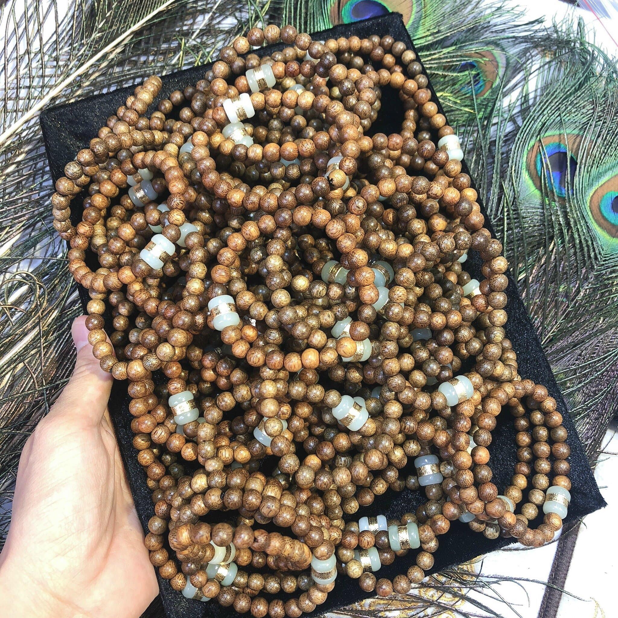 Vòng tay Trầm Tốc 8ly mix lu thống Bạch Ngọc