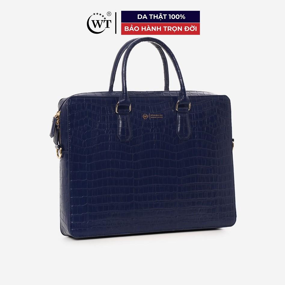 Cặp Da Nam Da Bò Cao Cấp Màu Xanh Navy WT Leather 092207, 092227