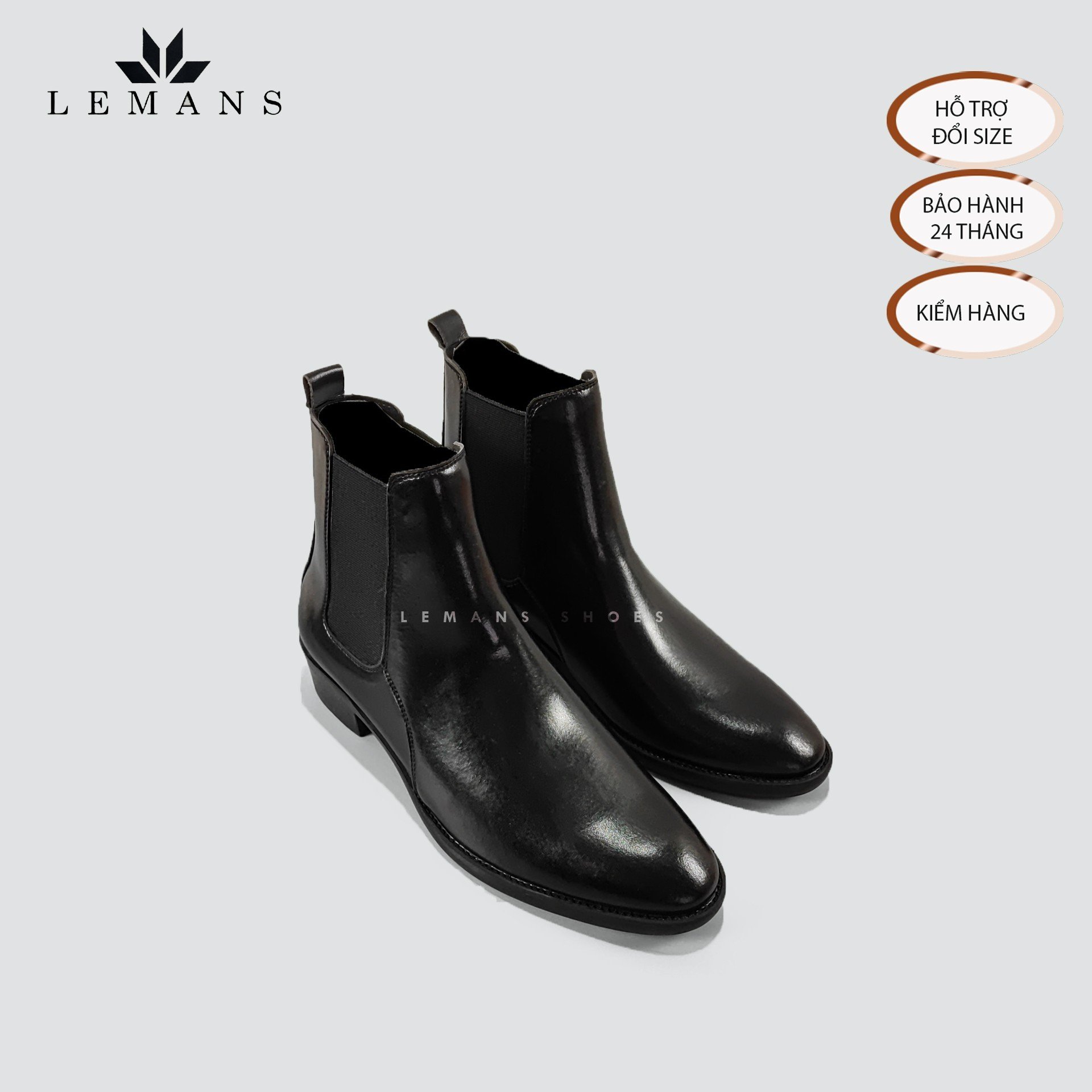 Giày Chelsea Boots LeMans CB04 da bò nhập khẩu mũi nhọn, tăng cao 5cm, bảo hành 24 tháng, boot nam