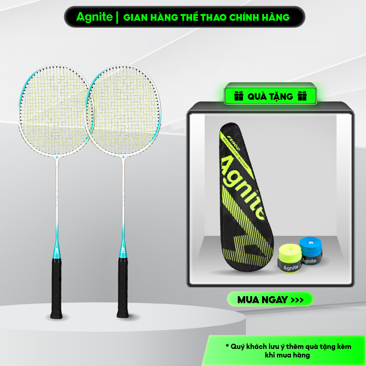 Hình ảnh Bộ 2 vợt cầu lông Agnite chính hãng, hợp kim cacbon siêu bền, khớp chữ T, thiết kế khung rãnh sâu, màu pastel - FH102