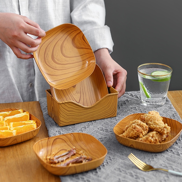 Khay Đựng Thức Ăn Bằng Nhựa Giả Gỗ Sáng Tạo Sang Trọng Kích Thước 14cm