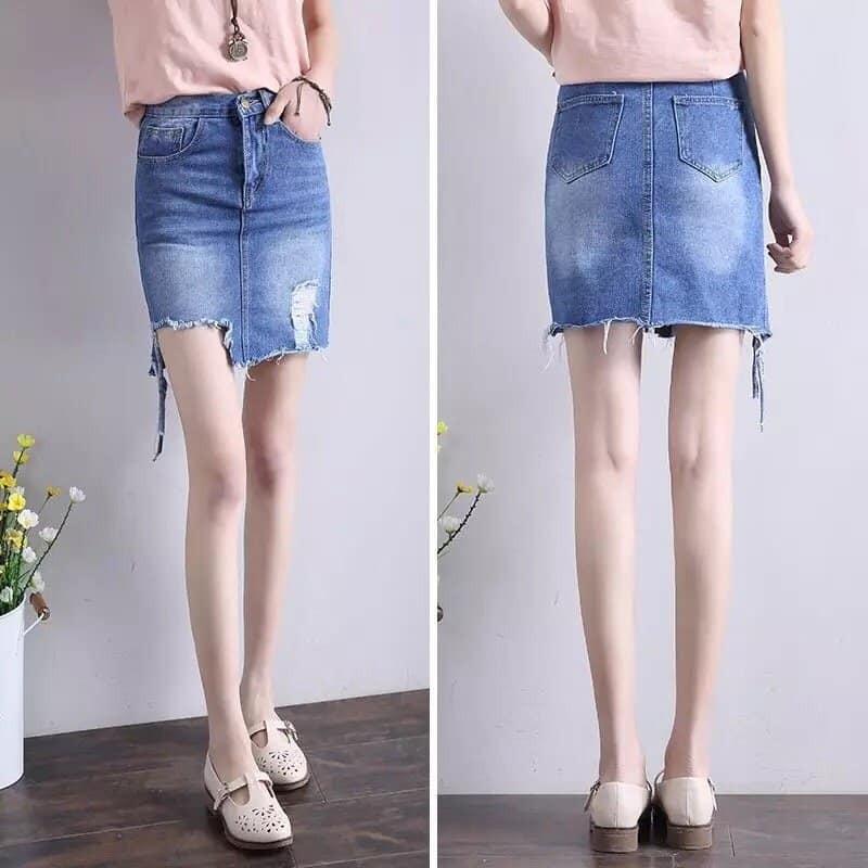 CHÂN VÁY JEAN LAI TUA RUA PHONG CÁCH THỜI TRANG BỤI chết jean mềm mịn,ko co giãn