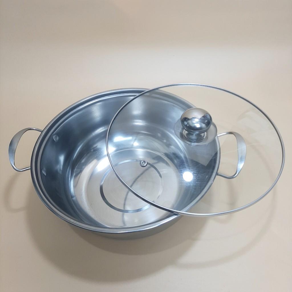 Nồi lẩu inox dày 26cm có nắp kính và tay cầm chống nóng cao cấp dùng được bếp từ và mọi loại bếp