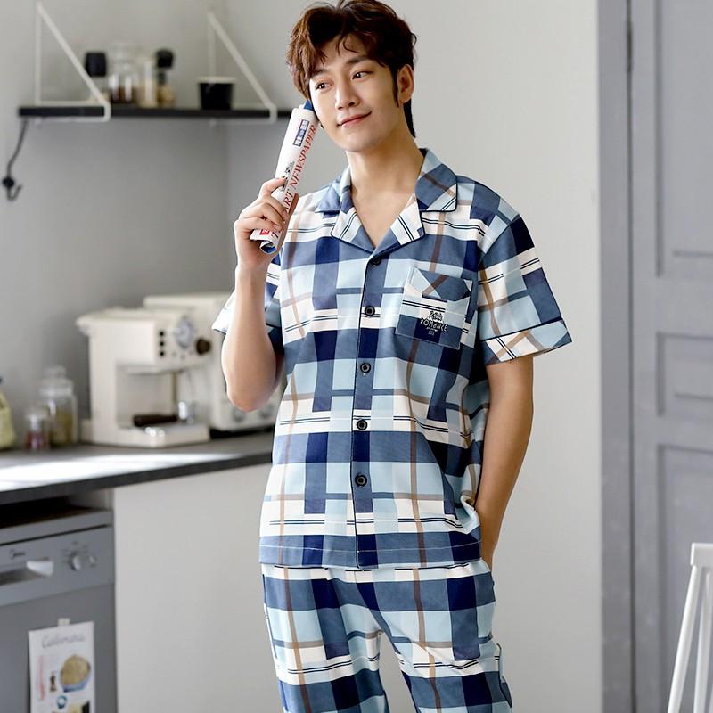 Đồ bộ Pijama cộc tay họa tiết sọc Caro style Hàn Quốc-Đồ bộ nam vải COTTON 100% dày dặn & thông thoáng