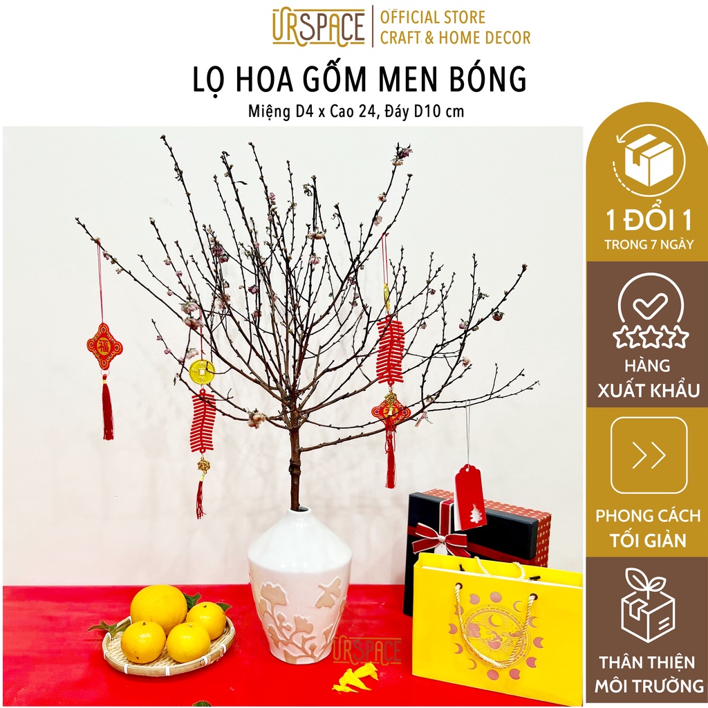 Bình hoa gốm URSPACE miệng nhỏ phù hợp cắm cành đào tết trang trí decor