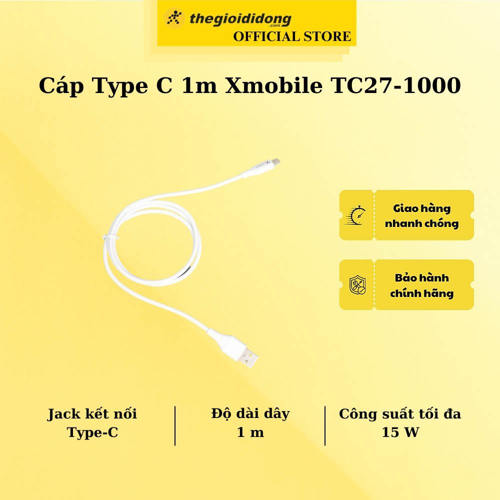 Cáp Type C 1m Xmobile TC27-1000 Trắng - Hàng Chính Hãng