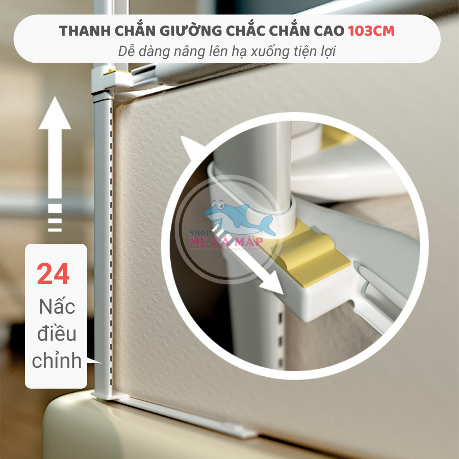 Thanh chặn giường nâng hạ 1 bên, thanh chắn giường cao 103cm có 3 màu