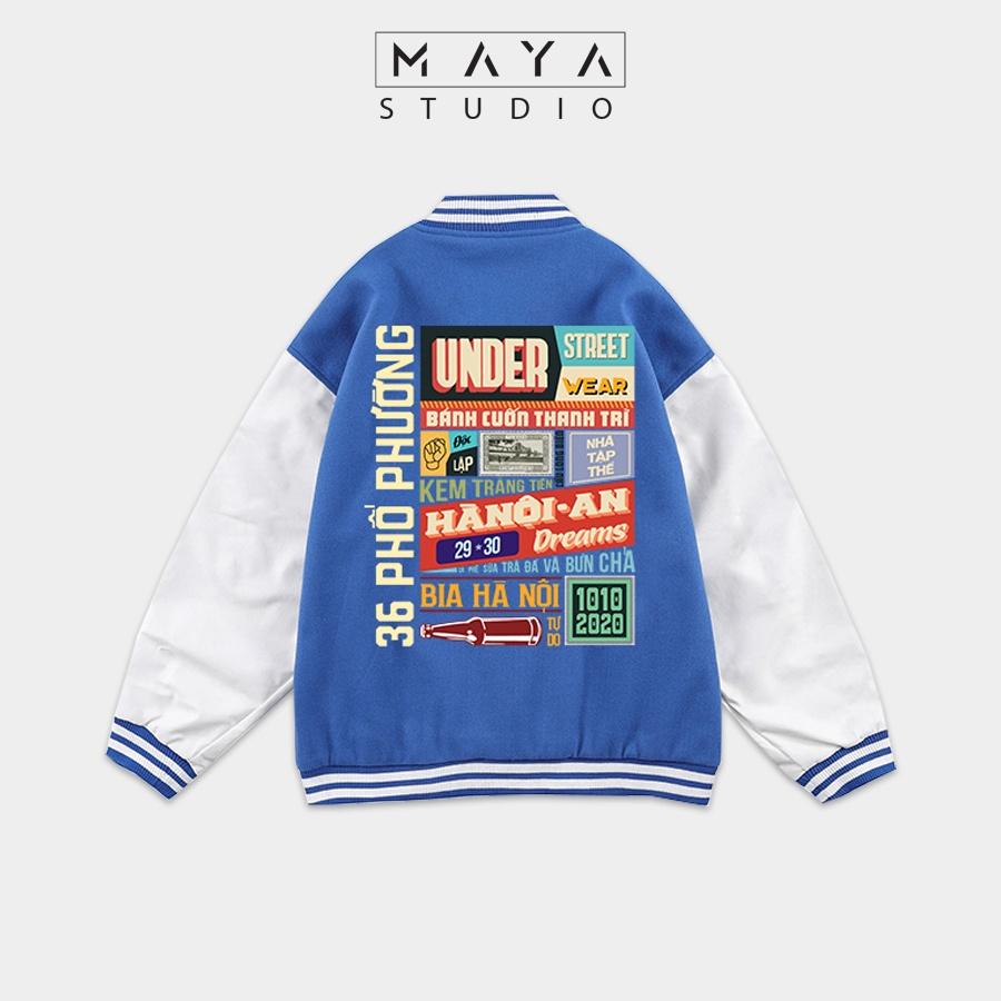 Áo Khoác Bomber MAYA HÀ NỘI VÀ SÀI GÒN form rộng Unisex nam nữ kiểu Varsity Jacket vải nỉ bông cực chất