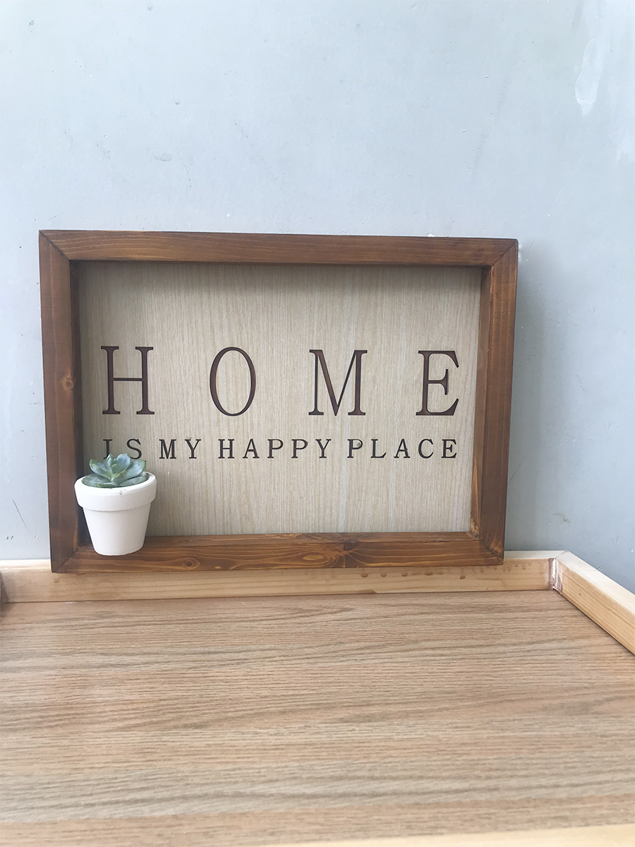 Khung ảnh và tranh treo tường “HOME- IS MY HAPPY PLACE” khắc laser đẹp - Làm đẹp thêm cho không gian sống nhà bạn