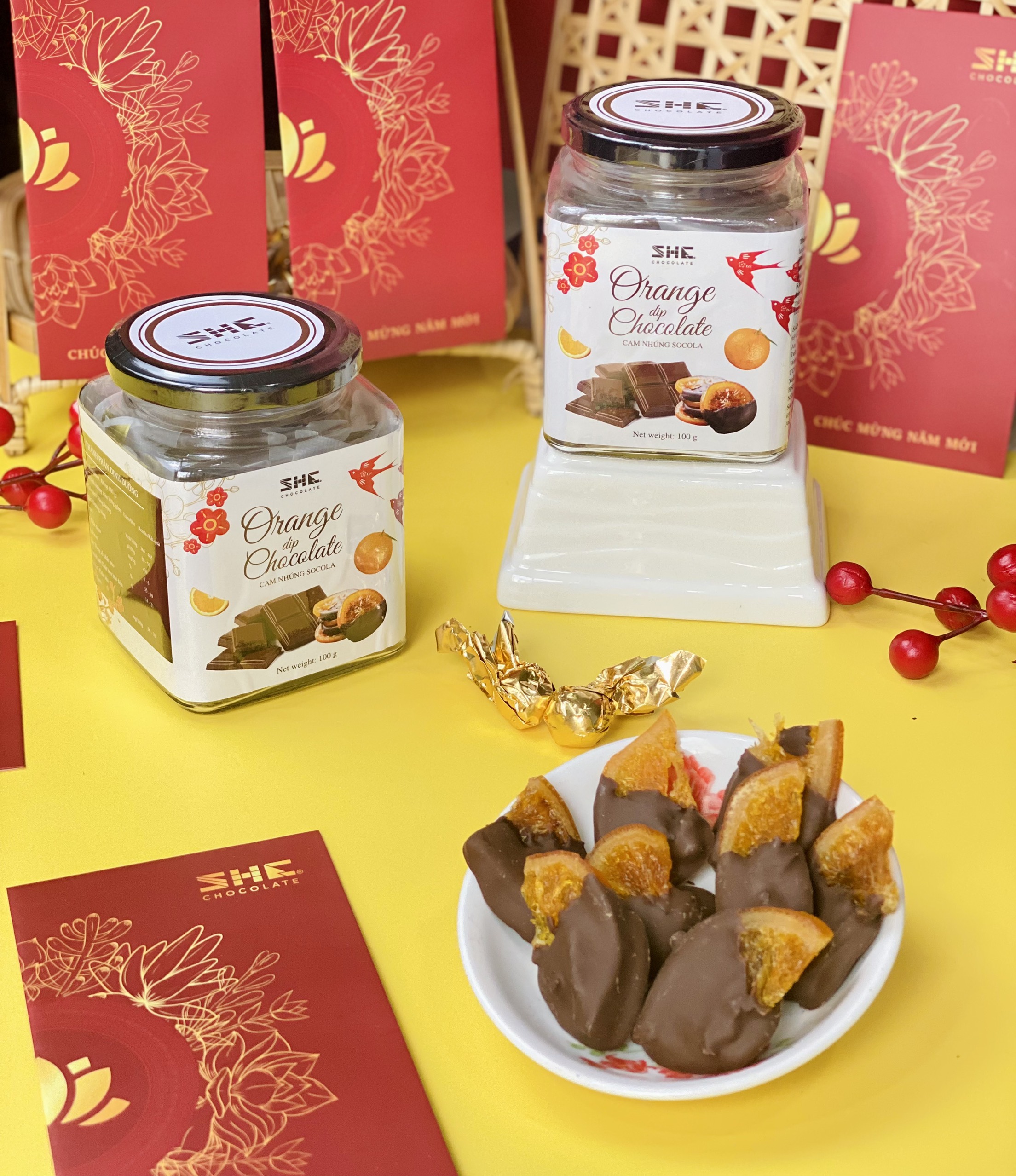 Combo 2 hũ Cam nhúng Socola - SHE Chocolate - Hũ 100g - Bổ sung năng lượng, tốt cho sức khỏe. Quà tặng người thân, dịp lễ, thích hợp ăn vặt