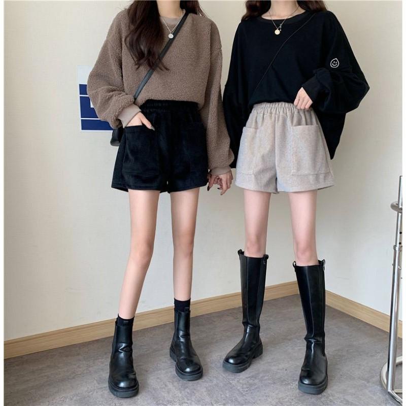 Quần short đùi dạ nữ 2 túi trước, cạp chun dày dặn
