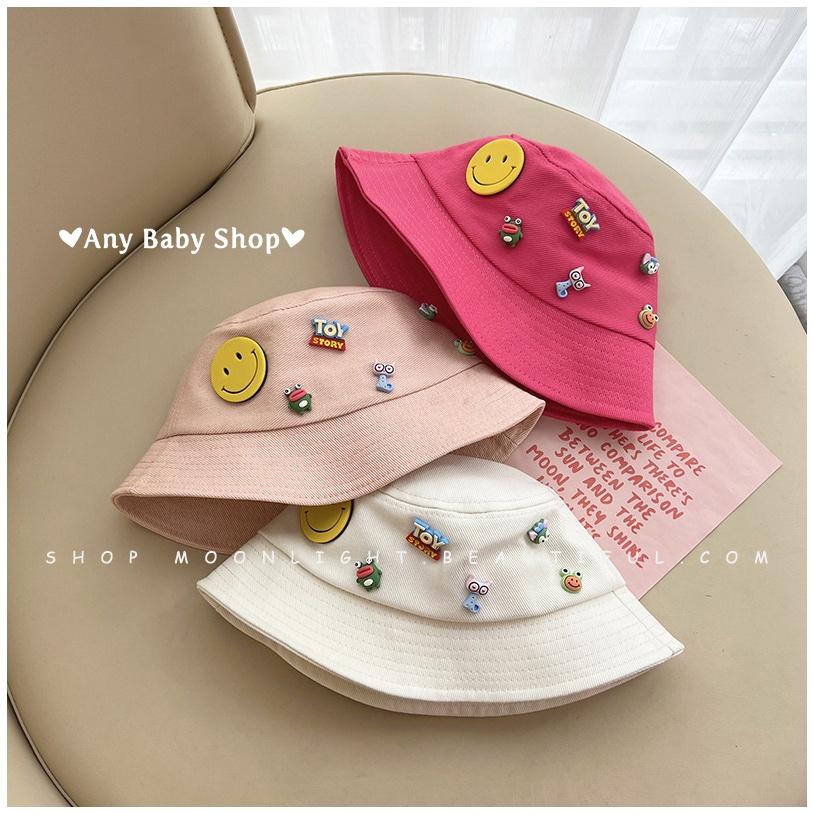 Mũ nón Bucket thời trang đính sticker mặt cười,Toy story cho bé trai và bé gái 8 màu siêu cute hột me