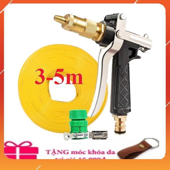 Bộ dây vòi xịt bơm nước tưới rửa ,tăng áp 3 lần,loại 3m, 5m 206236 đầu đồng,đai,nối nhựa vàng+ móc khoá