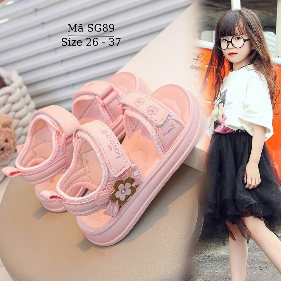 Dép sandal bé gái quai hậu cao cấp 3 - 12 tuổi màu hồng dáng thể thao năng động cá tính đi học đi chơi SG89