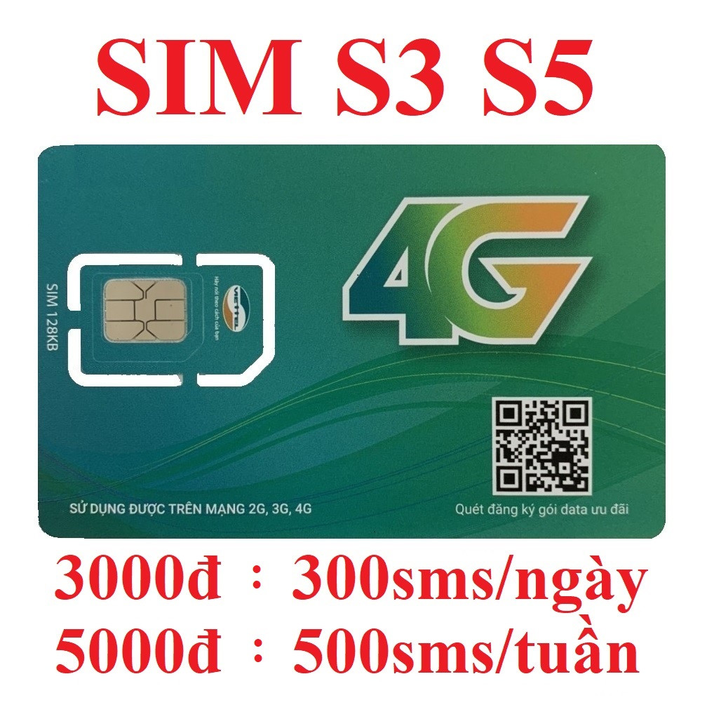 SIM VIETTEL NHẮN TIN VỚI GÓI CƯỚC S3S5 (Đăng ký chỉ 5.000/lần: có 500 sms/tuần, chỉ 3000/lần: có 300sms/ngày) - Hàng Chính Hãng